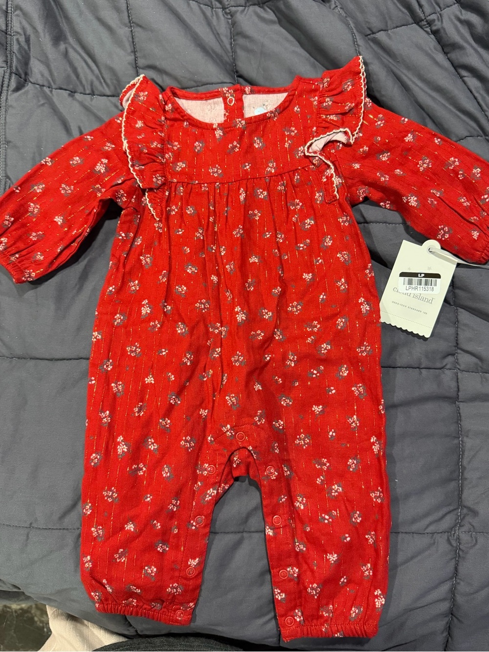 cloud island Red Floral Ruffle Romper 3-6 mo